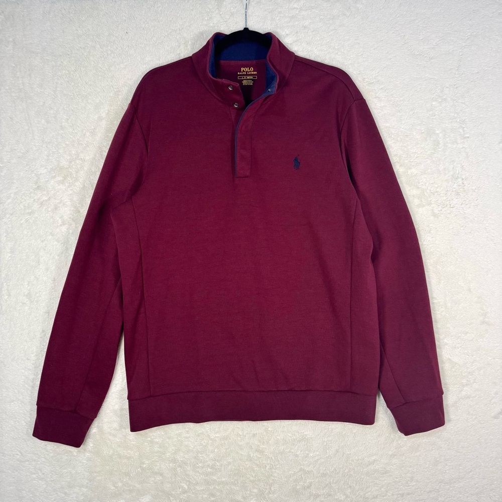 Polo Ralph Lauren Sweater Men’s Large Wine Red Snap‎ Blue Pony Classic Preppy